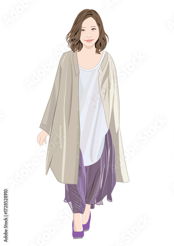微笑む大人の女性ファッションイラスト