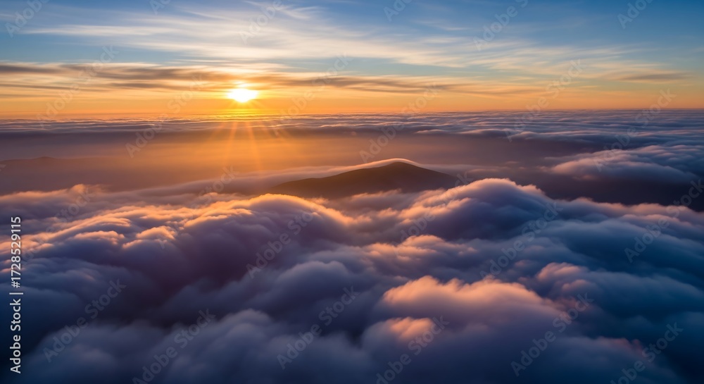 Fototapeta premium Sunrise Above Soft White Clouds, Creating a Peaceful and Calming Atmosphere