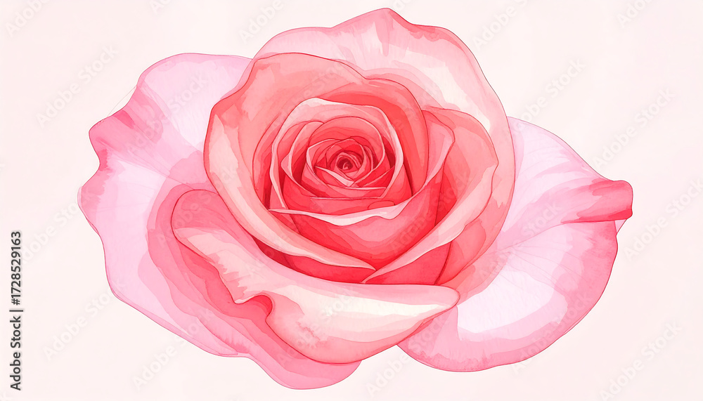 Fototapeta premium Soft pink watercolor rose with swirling petals and delicate abstract brushwork evoking gentle romance and serenity