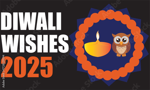 Happy Diwali 2025 festival greeting card design.Colorful Happy Diwali 2025 greeting card with diya lamp, rangoli floral decoration, and  ornaments celebrating the Indian festival of lights.EPS 10/ AI.