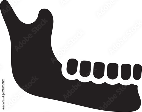 Silhouette of a jawbone outline icon, perfect for dentistry, anatomy, and medical designs.