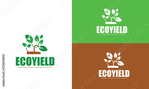 Eco yield logo design with plant and soil elements