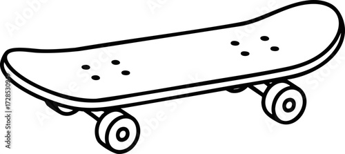 Skateboard Outline with Wheels and Grip Tape Dots, Black and White