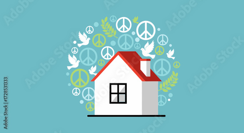 Peaceful Home Symbolism With Doves And Peace Signs