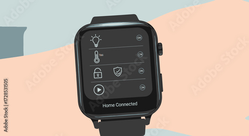 Smartwatch Interface Displaying Home Connected Automation Control Panel