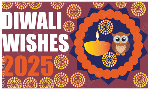 Happy Diwali 2025 festival greeting card design.Colorful Happy Diwali 2025 greeting card with diya lamp, rangoli floral decoration, and  ornaments celebrating the Indian festival of lights.EPS 10/ AI.