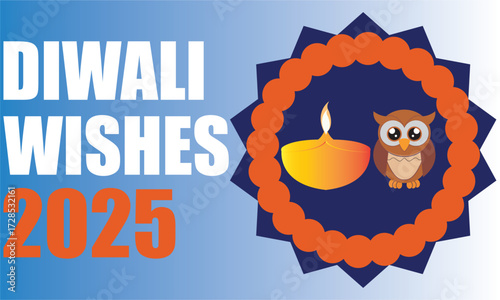 Happy Diwali 2025 festival greeting card design.Colorful Happy Diwali 2025 greeting card with diya lamp, rangoli floral decoration, and  ornaments celebrating the Indian festival of lights.EPS 10/ AI.