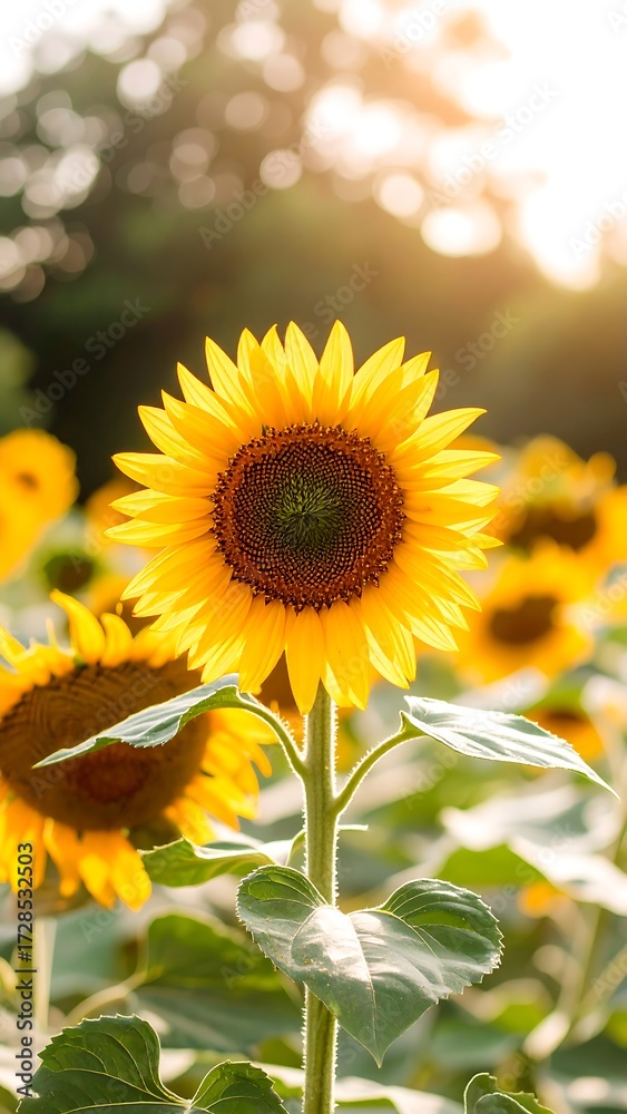 Obraz premium Sunflowers in a field at sunset