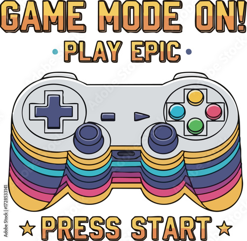Vibrant Retro Video Game Controller with Colorful Layered Design