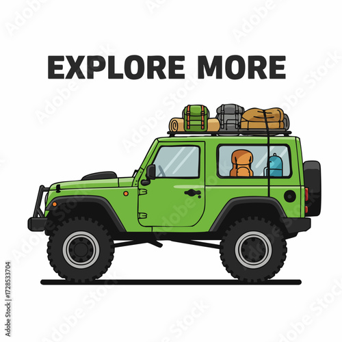 Cartoon Detailed Expedition SUV Illustration with Luggage for Adventure Graphic