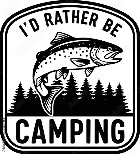 Vintage Trout Fishing and Camping Emblem with Text