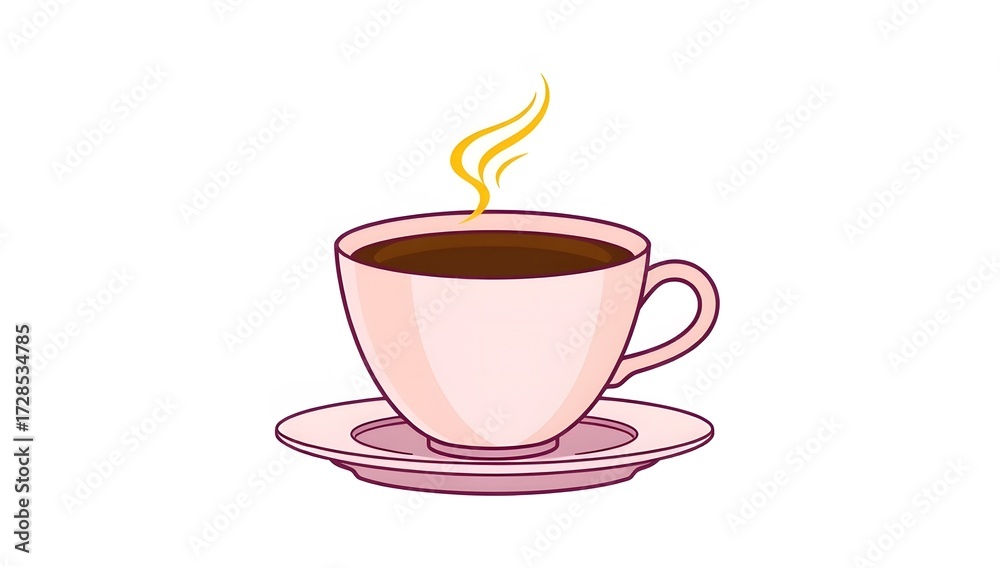 Obraz premium Minimal flat cartoon coffee cup illustration isolated on white, perfect for café design, menu icon, and presentation template use