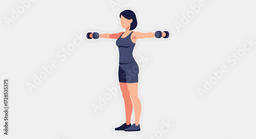Strong woman performing dumbbell lateral raise for effective upper body and shoulder strength workout
