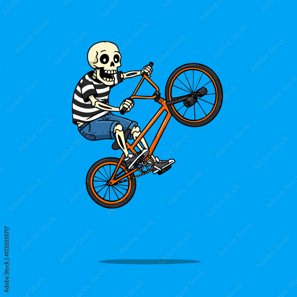 Fototapeta premium Cartoon Style Detailed Skeleton Riding a BMX Bicycle in the Air
