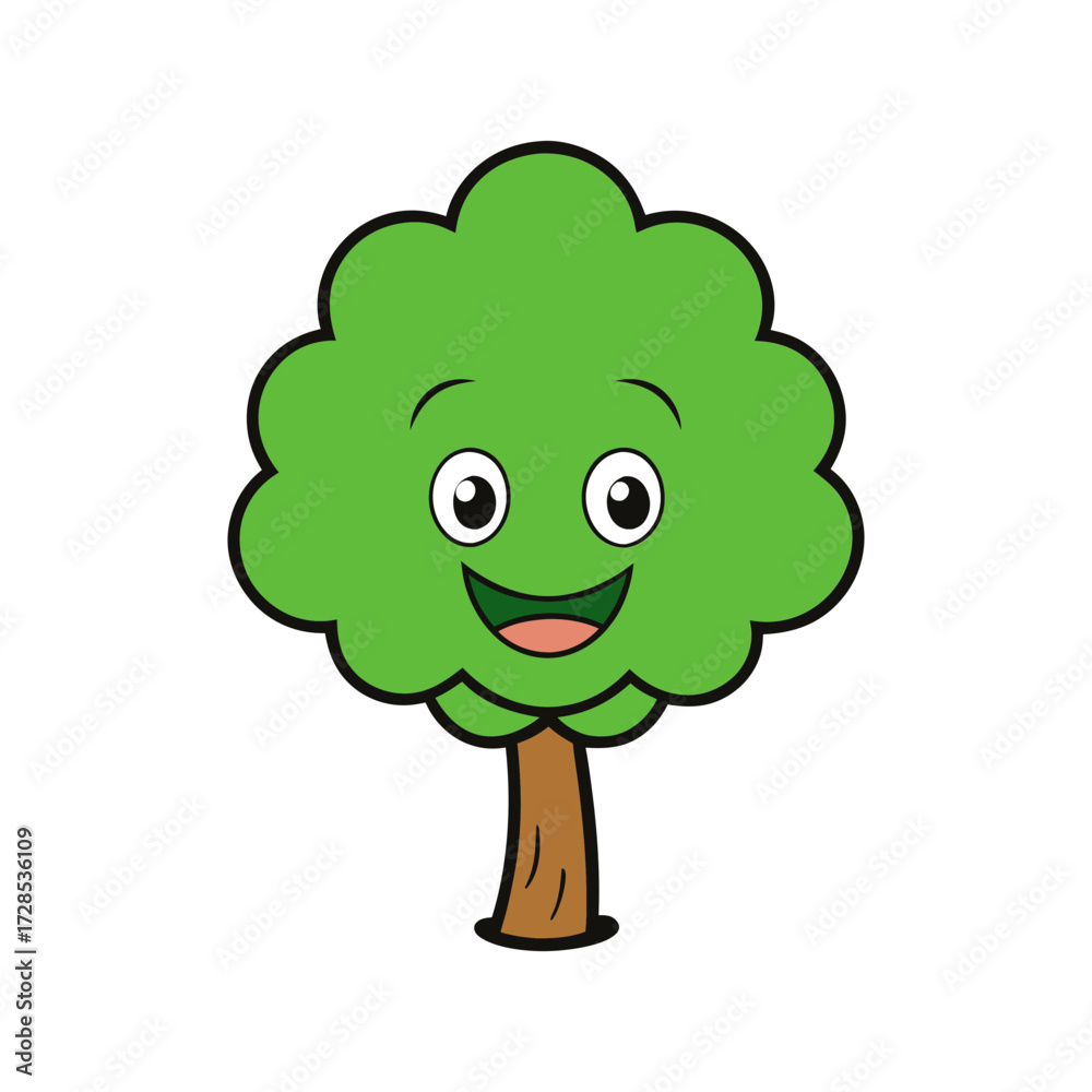 Fototapeta premium Happy cartoon tree character smiling