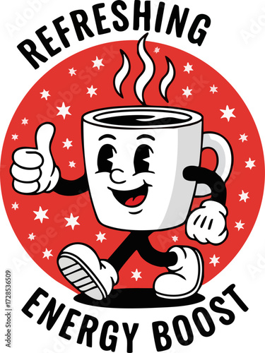Animated Coffee Cup Character Giving Thumbs Up for Energy Boost