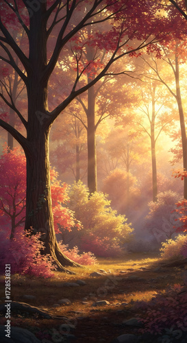 Wallpaper Mural Enchanted autumn forest glowing in golden sunlight Torontodigital.ca
