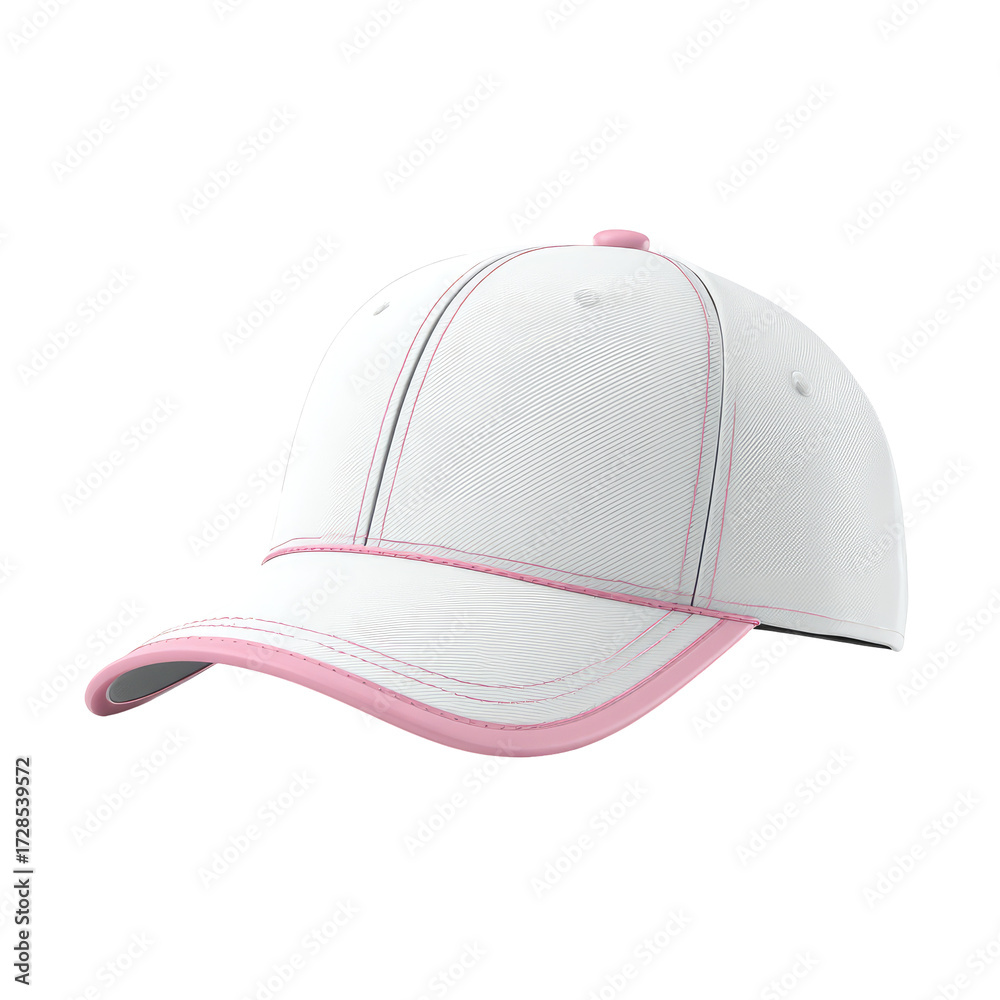Fototapeta premium White baseball cap with pink trim