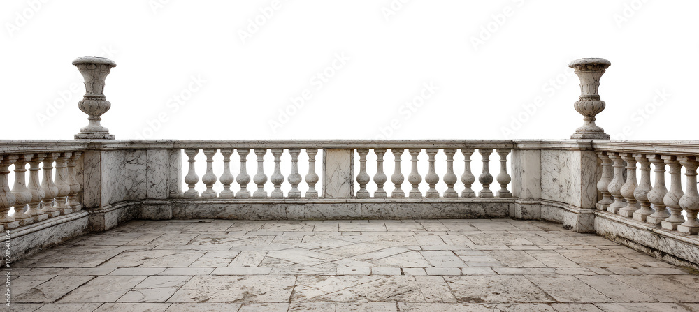 Obraz premium Classic stone italian balustrade. Balustrade, terrace, porch or balcony railing, fencing sections with