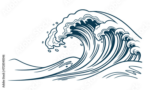 Ocean Waves Line-Art Set Minimal Blue Vector on White, sea beach elements, sea beach weaves elements, easily editable and scalable. 