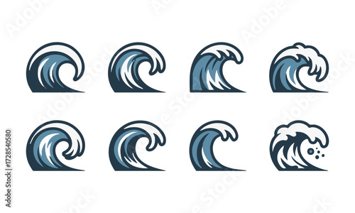 Ocean Waves Line-Art Set Minimal Blue Vector on White, sea beach elements, sea beach weaves elements, easily editable and scalable. 