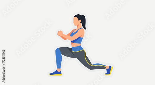 Vector illustration of an athletic woman doing a forward lunge exercise for workout training
