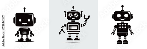 Three charming robot characters display unique designs and features. Each robot has a playful expression, inviting a sense of fun and creativity in their presentation.