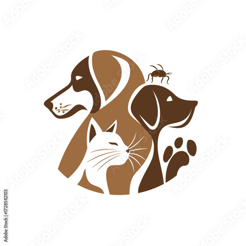 The design features silhouettes of a dog, cat, and a flea sitting above them, showcasing the bond between pets and their health.
