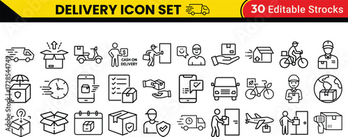 Delivery and Courier Icons – Editable Stroke Vector Set