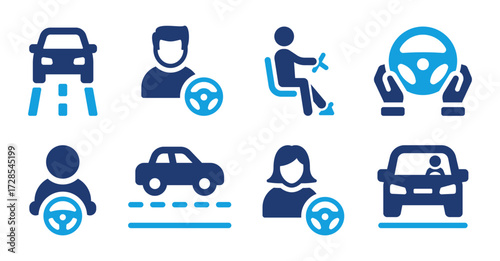 Drive icon set, people driving car vector symbol. 