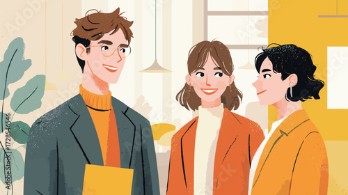 Three friends enjoy a lively discussion in a cozy, well-lit area. The warm colors and relaxed atmosphere create a friendly vibe. Their expressions show excitement and camaraderie.