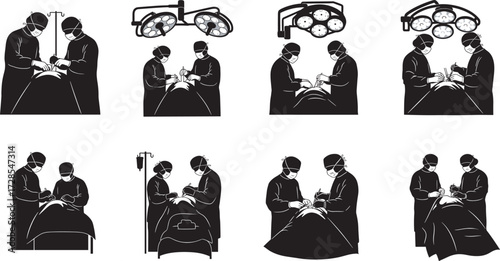 surgery, doctor, hospital, silhouette, medical, operation, healthcare, teamwork, patient, clinical, procedure, surgeon, equipment, light, table
