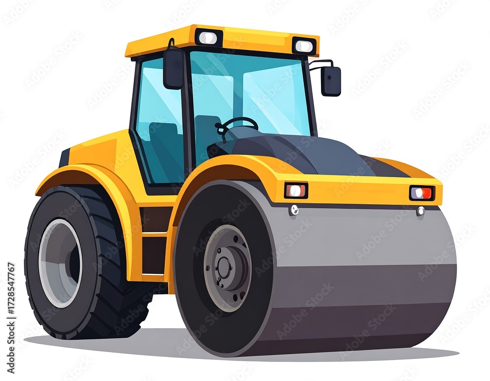 Naklejka premium Yellow heavy-duty road roller
