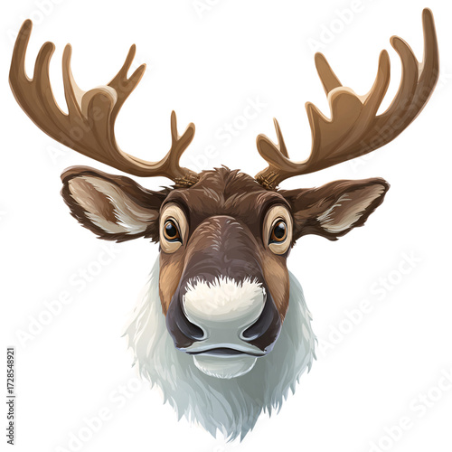 Reindeer portrait illustration for Christmas holiday decoration isolated on transparent background