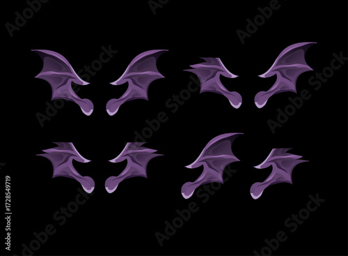 Halloween Bat Wing Pack Purple Demon Wing Icon Fantasy Spooky Horror Asset Creepy Vampire Decoration RPG Game Ui Item Gothic Dark Vector Illustration
