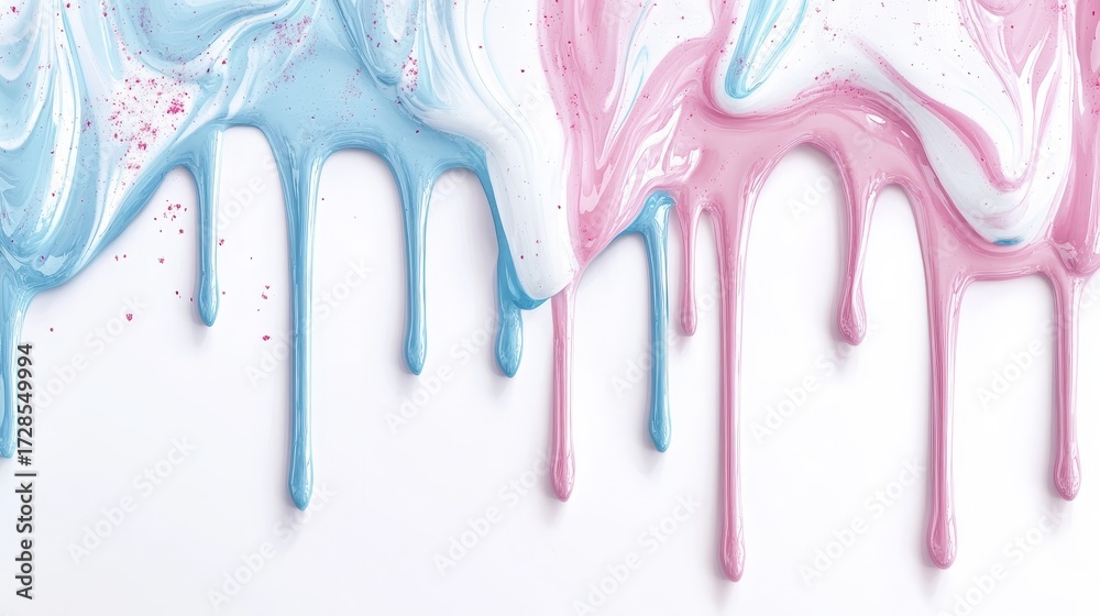 Naklejka premium sweet dessert border formed by white pink and blue dripping glaze layers with visible brush strokes and glossy highlights
