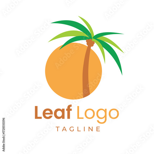 Simple yet striking tropical vector logo design showcasing a minimalist palm tree on a circular background, suitable for diverse branding projects and digital use