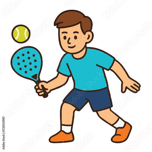 Flat Cartoon Vector Illustration of Man Playing Padel Sport