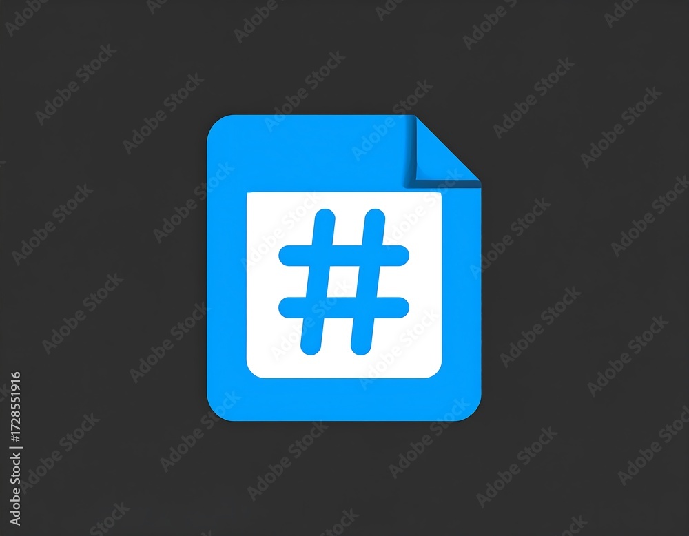 Fototapeta premium Blue square icon with hashtag