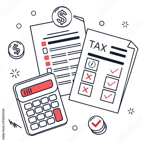 Illustration of tax form with calculator