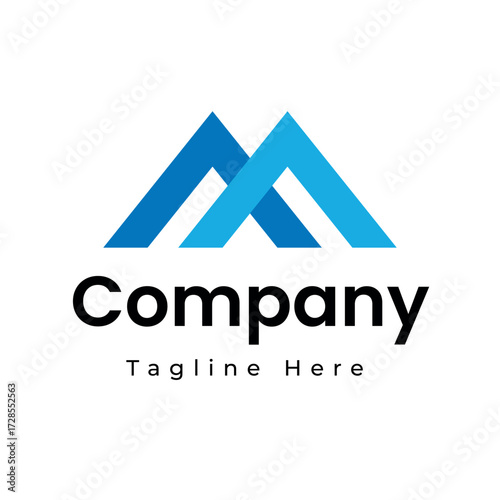 Modern abstract letter M company logo design featuring interconnected blue geometric shapes, ideal for corporate branding and professional identity creation
