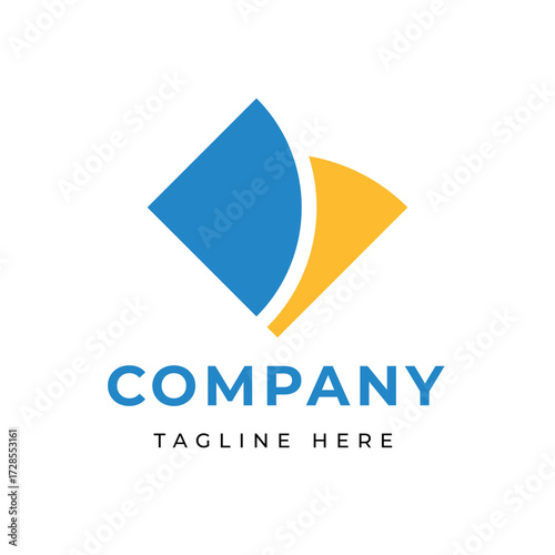 Dynamic abstract logo concept featuring overlapping geometric shapes in blue and yellow, ideal for modern corporate branding and versatile graphic design assets