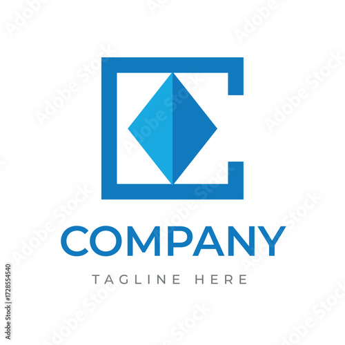 Geometric logo template featuring the letter C and a central diamond icon. Professional vector symbol for business branding and corporate identity