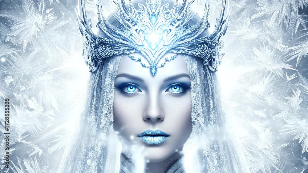 A beautiful fantasy portrait of a majestic ice queen with a frozen ...