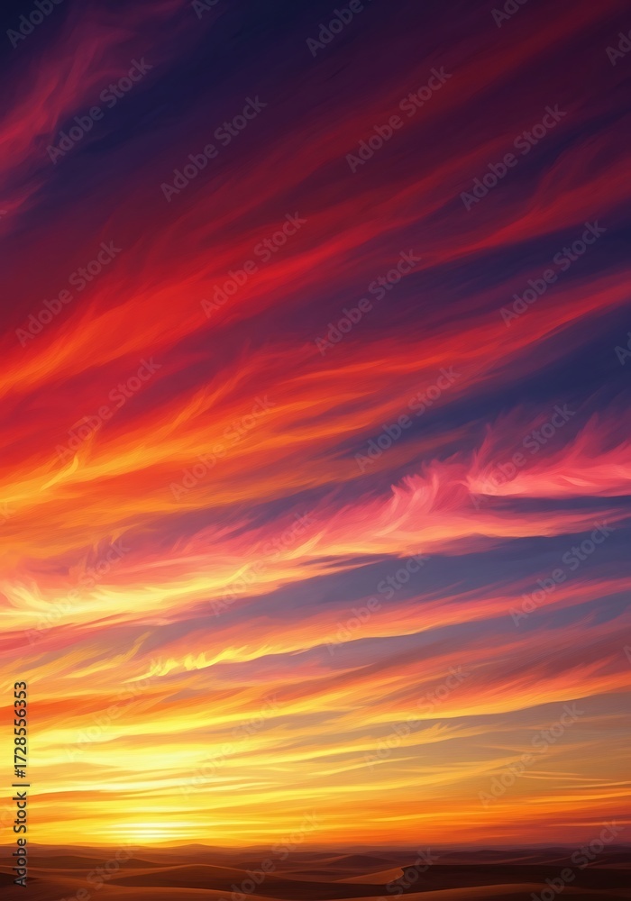 Obraz premium Dramatic sunset landscape featuring fiery colored clouds formation