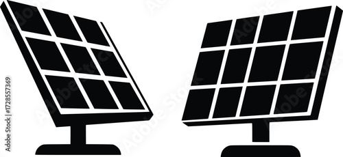 Solar Icon Vector Set – Black Silhouette Renewable Energy Panel Illustration