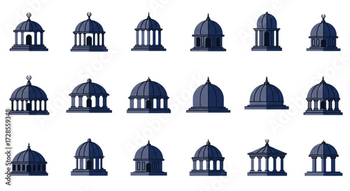 Collection of dome structures showcases architectural diversity and precision in construction, highlighting various styles and forms with intricate details and geometric shapes.