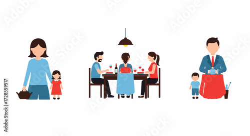 Family enjoying dinner together at home, creating a warm and loving atmosphere with laughter and shared stories, fostering a sense of togetherness.
