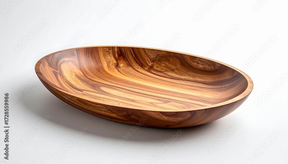 Obraz premium Oval wooden tray on white, smooth grain and quiet craftsmanship.