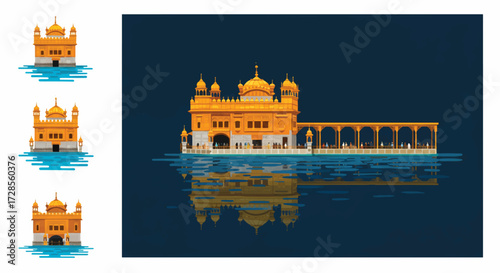 Golden temple reflects in the sacred pool of amritsar, india, showcasing its architectural beauty and spiritual significance in a serene and majestic landscape.